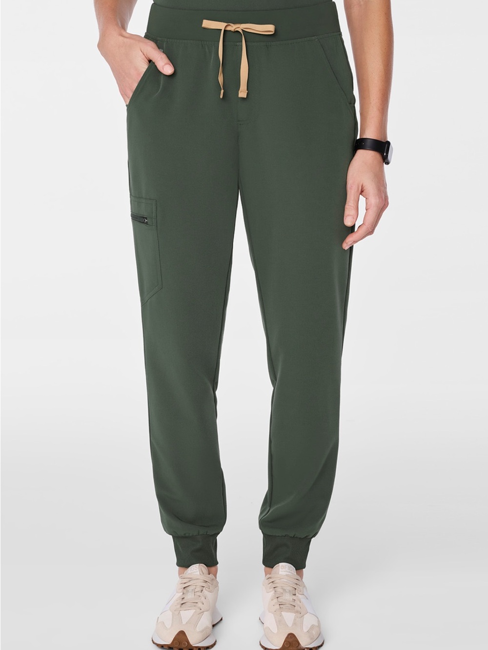 Figs Olive Green Joggers with Tan Drawstring